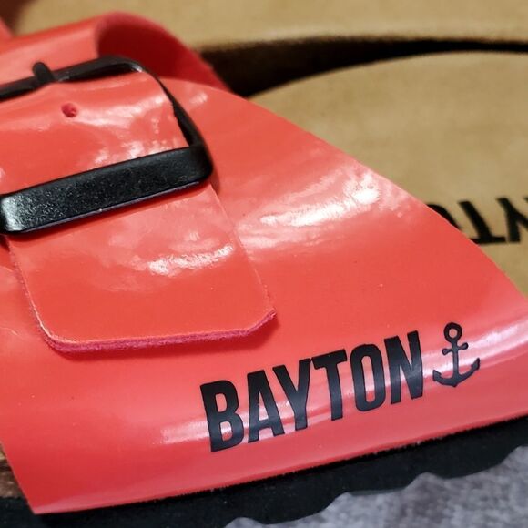 NEW Bayton neon coral slides with adjustable buckles 'Zephyr' / Women's 8 shoes - Picture 2 of 6